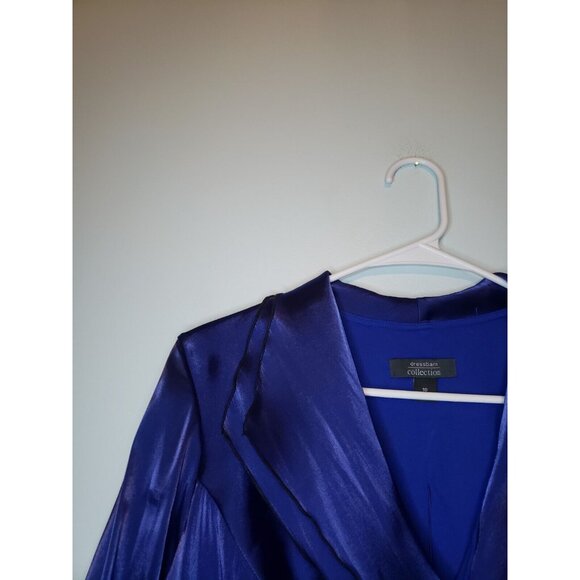 Dressbarn Collection Womens 10 Jacket Top Blue Shiny Long Ruffled Sleeve V Neck - Picture 4 of 6